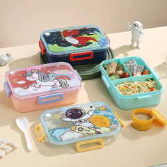 Three Partition Cartoon Plastic Lunch Box