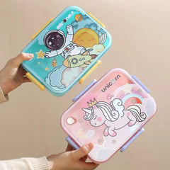 Three Partition Cartoon Plastic Lunch Box