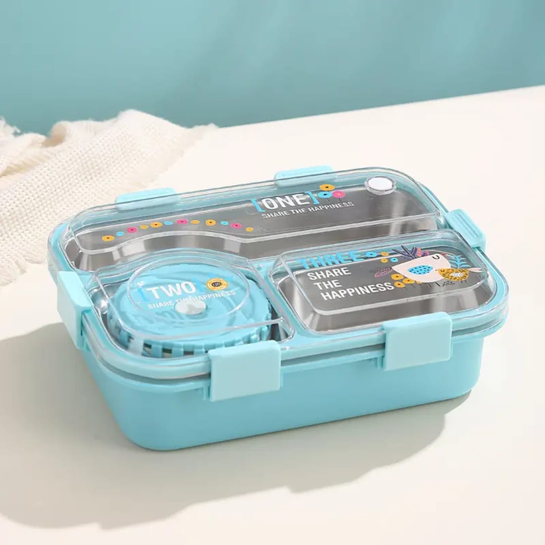 3-Compartment Stainless Steel Insulated Lunch Box – Leak-Proof Tiffin Box (Multicolor)